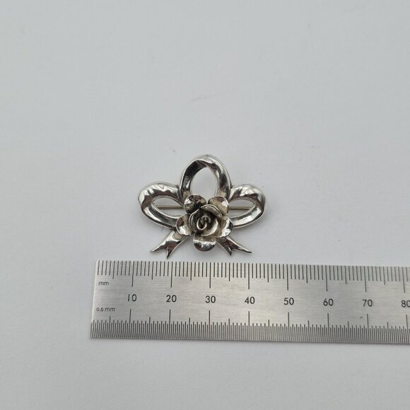 Sterling Silver Flower And Bow Pin Brooch A4300 - Picture 5 of 6